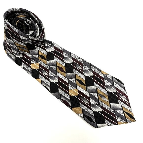STAFFORD Executive Mens Silk Necktie Black/Gold Art Deco Italian Silk USA Made - Picture 1 of 7